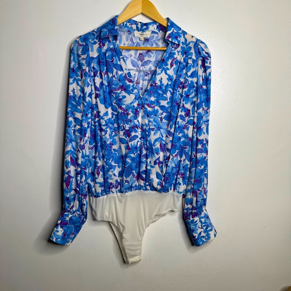 Entro Blue Long Sleeve Floral Bodysuit